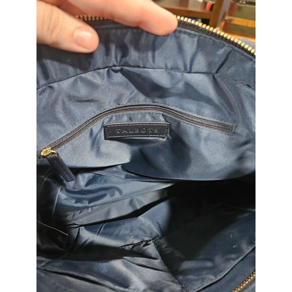 T by Talbots Navy Blue Shoulder Tote Bag Double Pocket Nylon Travel Work Bag - Picture 6 of 7